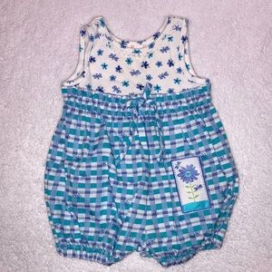 Vintage B.T.kids blue daisy bubble sunsuit romper 3/6m